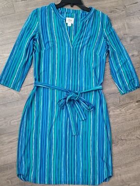 JM Collection Teal & Blue Striped Tie-Waist Midi Dress